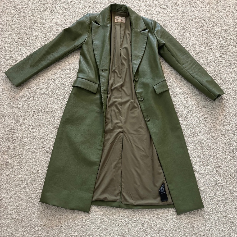 We the Free Long Green Faux Leather Trench by Free People